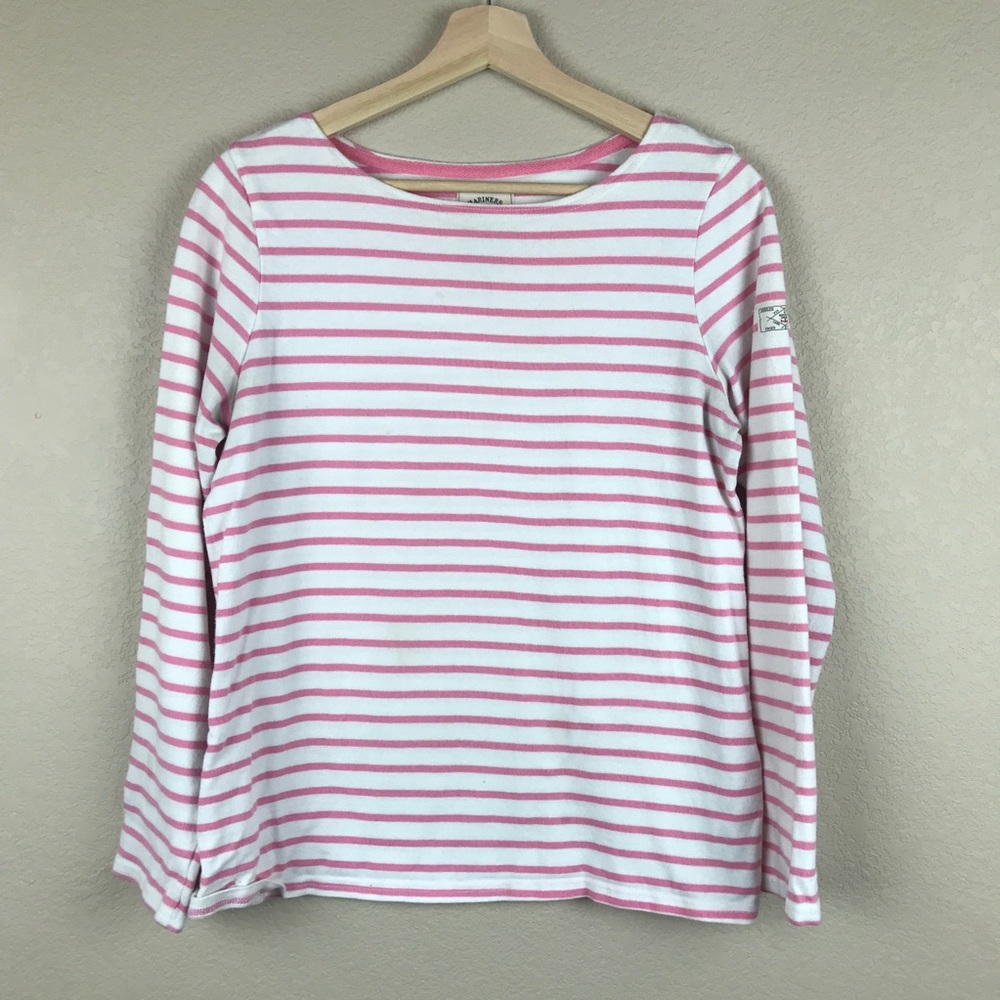 Joules Harbor Boatneck Pink White Striped Tee